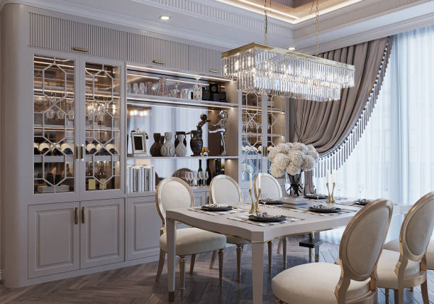 A Stylish Luxurious Dining Room with WhiteThemed Accents