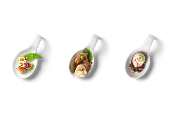istock Set of three dishes Appetizer with mashed potatoes on white background, top view 2160385265