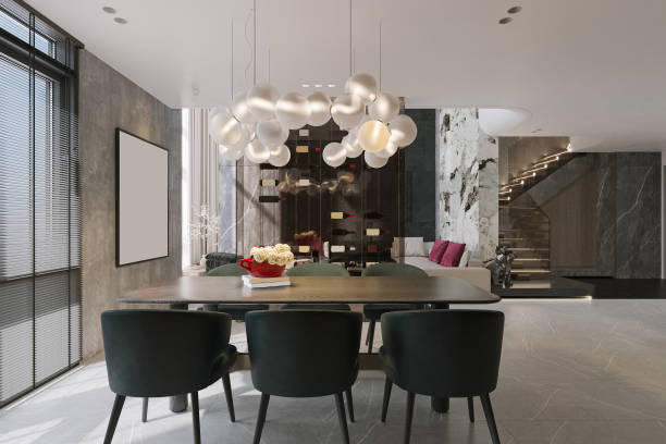 istock Dining table decoration smart living room interior design for a duplex house 2160385318