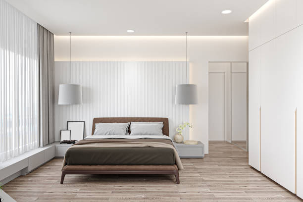 istock Guest room Creating a Serene Bedroom Background with Neutral Tones 2160385426