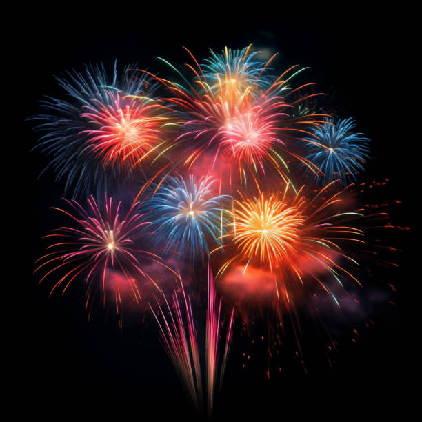 istock DIfferent colros and types of fireworks in the sky background 2160390849