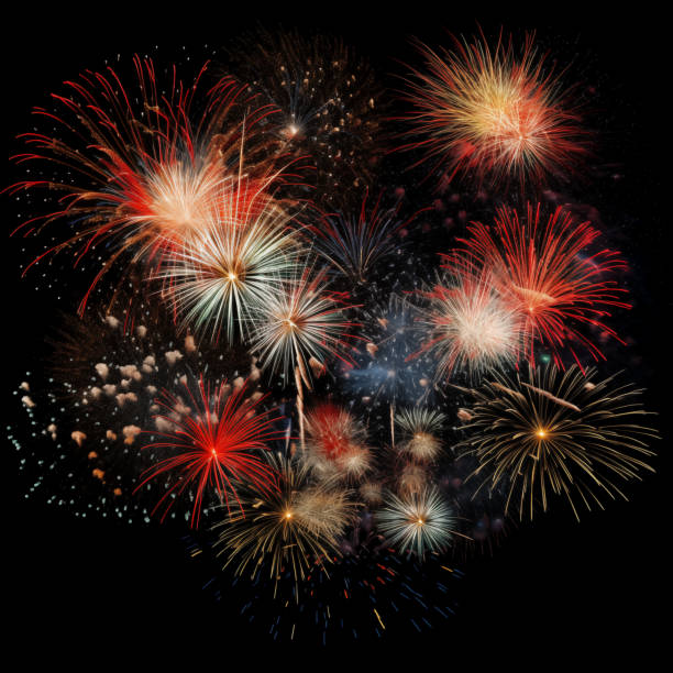 istock DIfferent colros and types of fireworks in the sky background 2160390910