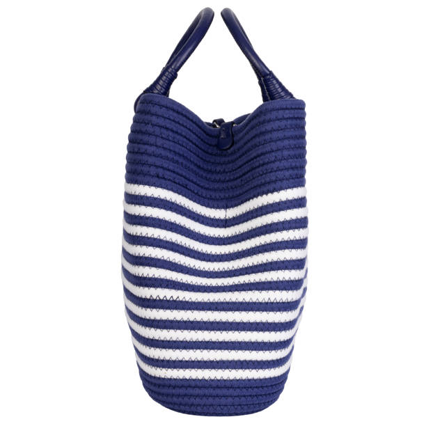 istock Navy and White Striped Tote Top View 2160404130