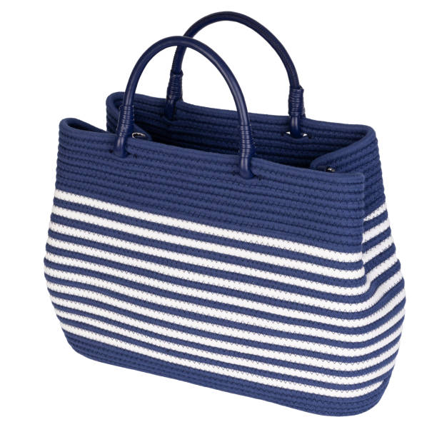 istock Navy and White Striped Tote Side View 2160404497