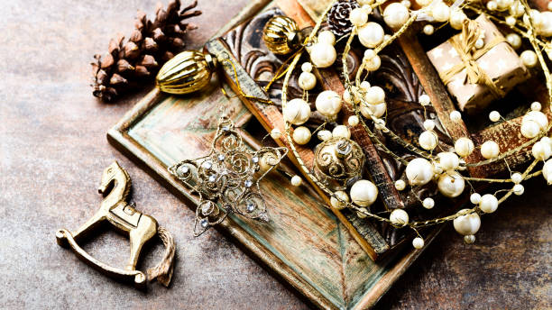 istock Christmas decoration on rustic stone background. Soft focus. Close up. Copy space. 2160405842