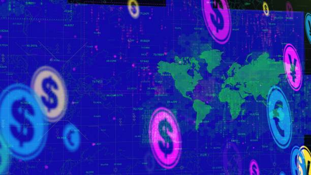 istock Currencies icons symbols and world map. 2160405924