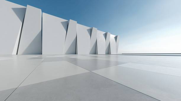 istock 3d render of abstract modern architecture with empty concrete floor, car presentation background 2160407157