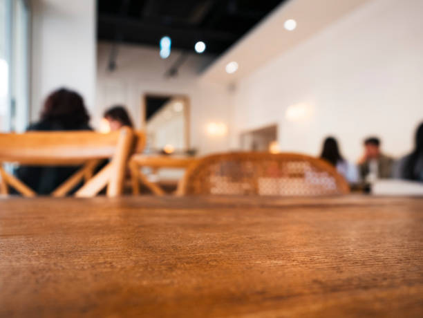 istock Table top wooden counter Cafe Restaurant interior Blur background 2160410941
