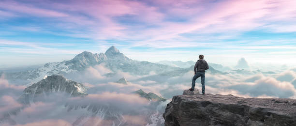 istock Man up the mountain admire mountain scenery. 2160413081