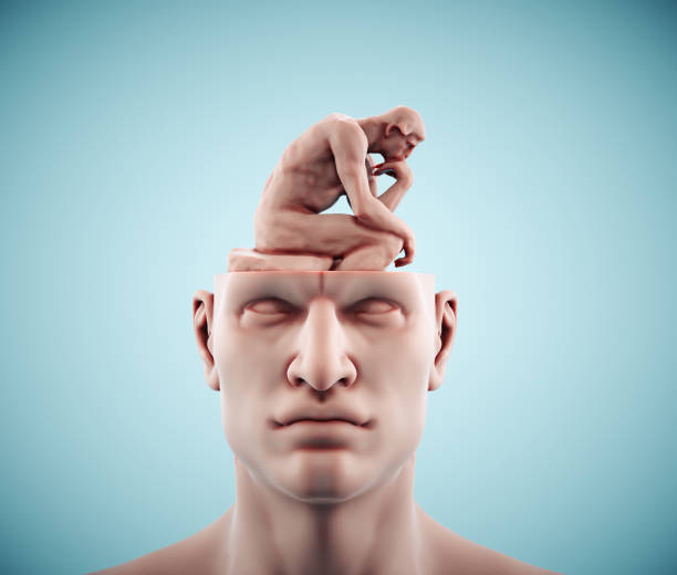 istock Man with half head and a thoughtful man sitting inside. 2160413087