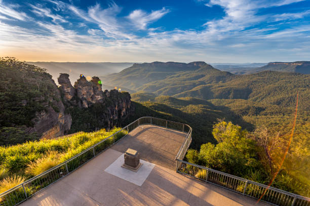 istock Sunrise View From the Three Sisters seen from Echo Point Lookout Platform in the Blue Mountains, Australia 2160417767