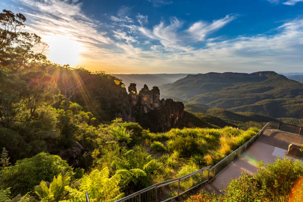 istock Sunrise View From the Three Sisters seen from Echo Point Lookout Platform in the Blue Mountains, Australia 2160420331