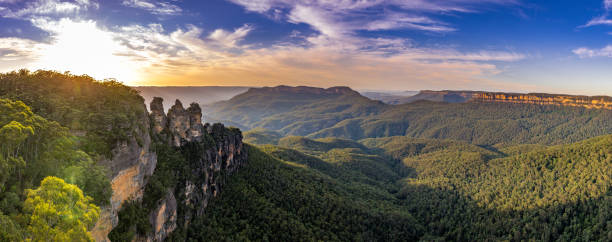 istock Panorama View From the Three Sisters during Sunset seen from Echo Point Lookout in the Blue Mountains, Australia 2160420708