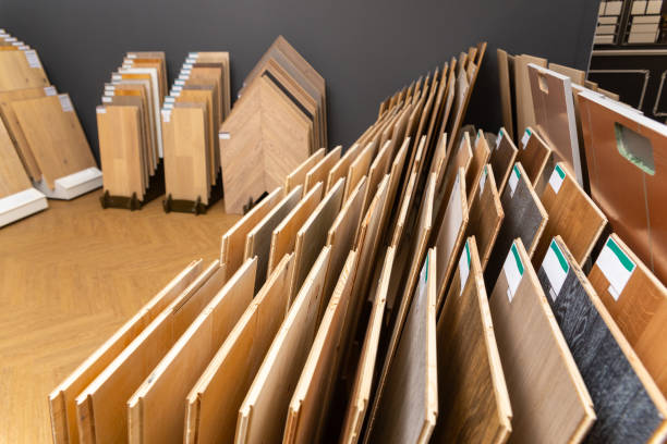 istock Samples of laminate or parquet with a pattern and wood texture for flooring 2160421238