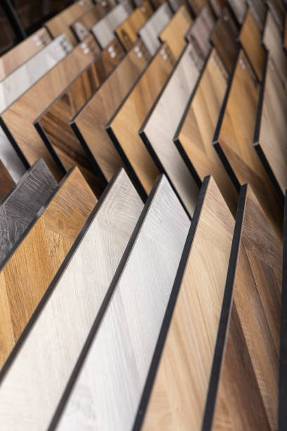 istock Samples of laminate or parquet with a pattern and wood texture for flooring 2160421280