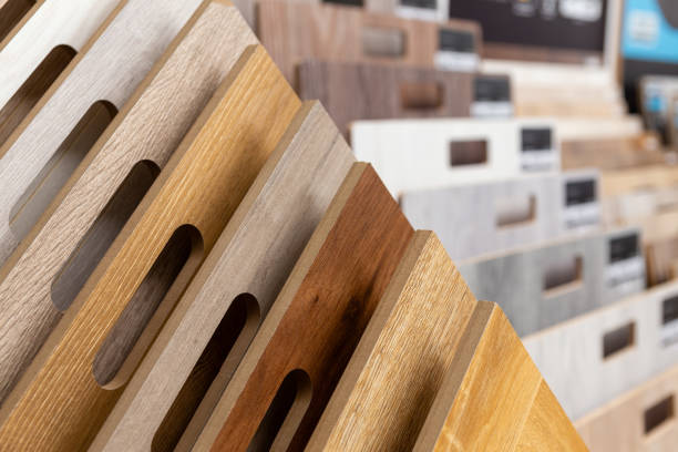 istock Samples of laminate or parquet with a pattern and wood texture for flooring 2160421415