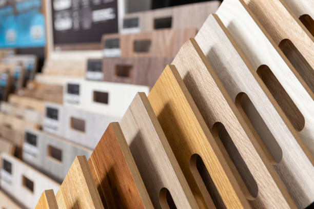 istock Samples of laminate or parquet with a pattern and wood texture for flooring 2160421540