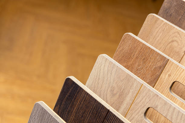istock Samples of laminate or parquet with a pattern and wood texture for flooring 2160421617