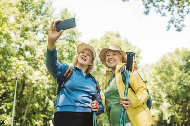 istock Happy senior women hiking 2160423425