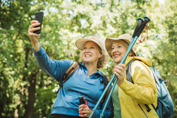 istock Happy senior women hiking 2160423490