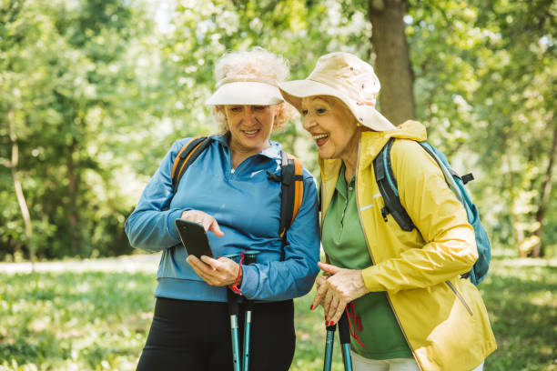 istock Happy senior women hiking 2160423491