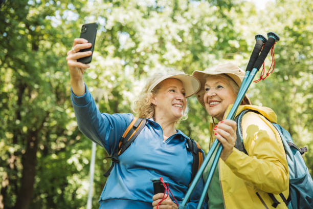 istock Happy senior women hiking 2160423492