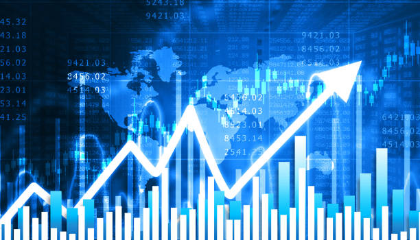 istock Stock market trading graph with moving arrow 2160426331