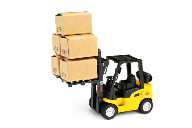 istock Forklift truck with carton boxes isolated on white background 2160426545