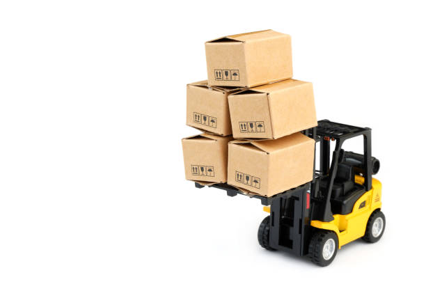 istock Forklift truck with carton boxes isolated on white background 2160426547