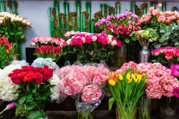 istock Assorted Flower Bouquets in a Flower Shop 2160427155
