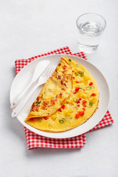 istock omelette with tomato, bell pepper onion and cheese. healthy breakfast 2160427423