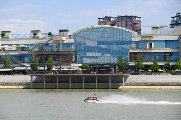 Wyboston, Bedfordshire, England - May 12, 2019: Jordan Aspinall competing in freestyle Jet Ski competition at Ride Leisure Wyboston Lakes Bedfordshire.