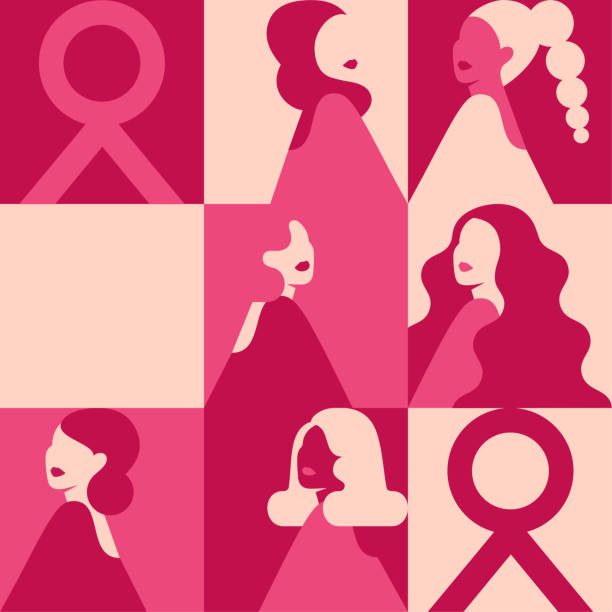 Breast cancer awareness seamless pattern with Women and pink ribbons. Backdrop of support and solidarity with females fighting oncological disease. Vector illustration