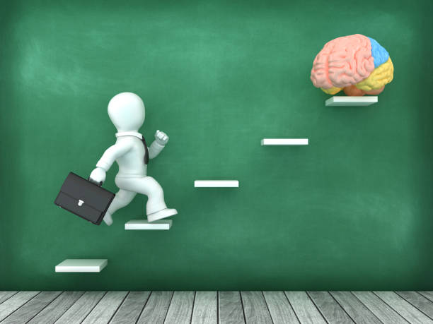 istock 3D Brain on Steps with Cartoon Business Person 2160457088