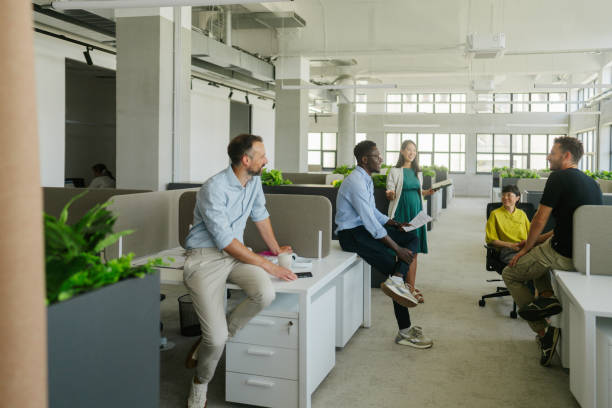 Coworkers brainstorming in the office