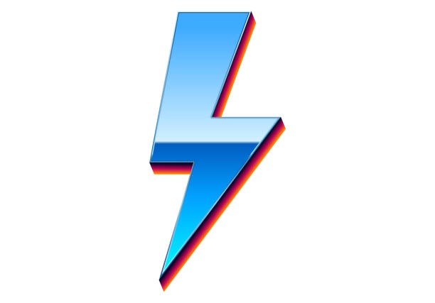 istock Chrome lightning sign in 80s synthwave style. Isolated retrowave lightning bolt symbol, or icon 2160460050