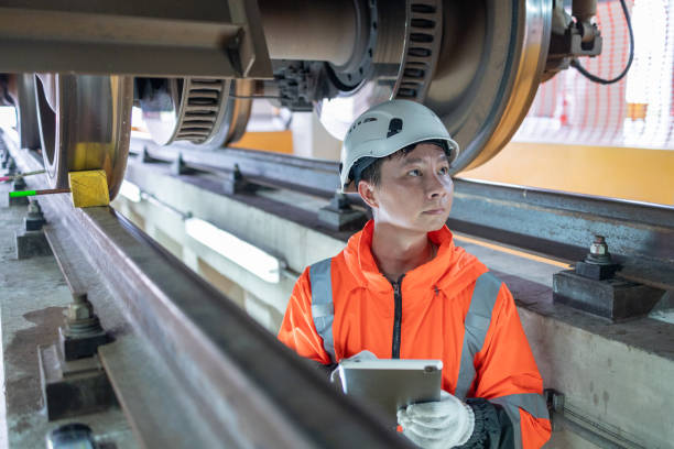 istock Railway technicians inspect the suspension brakes and axle stability control systems of electric locomotives to ensure they are ready for use. 2160462451