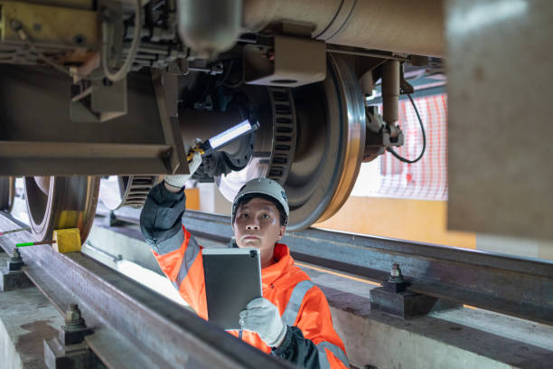 istock Railway technicians inspect the suspension brakes and axle stability control systems of electric locomotives to ensure they are ready for use. 2160462465