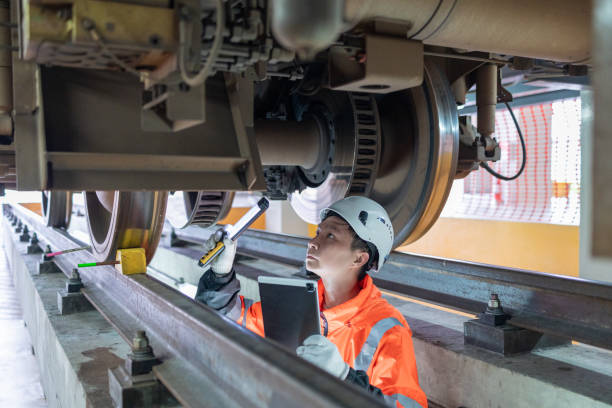 istock Railway technicians inspect the suspension brakes and axle stability control systems of electric locomotives to ensure they are ready for use. 2160462478
