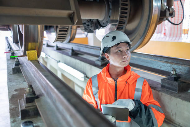 istock Railway technicians inspect the suspension brakes and axle stability control systems of electric locomotives to ensure they are ready for use. 2160462493