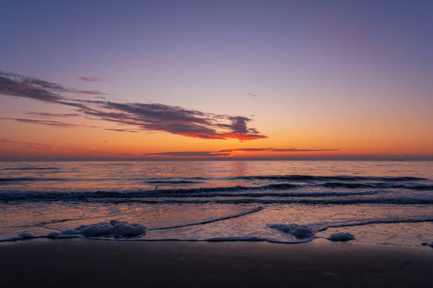 Sunset of Scheveningen coastline, Scheveningen strand, Den Hague/Haag