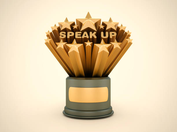istock Gold Stars with Speak Up Word on Trophy 2160467356