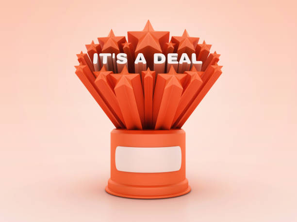 Stars with ITS A DEAL Words on Trophy - Colored Background - 3D Rendering