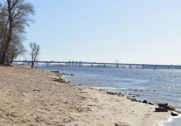 istock Hydropark in Kyiv, Paton Bridge, sandy shore 2160467841