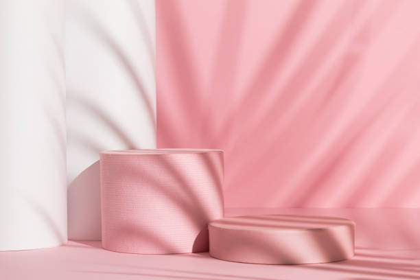 istock Pastel pink composition with pedestal and palm leaf shadow. Suitable for Product Display and Business Concept. Modern aesthetic. 2160474650