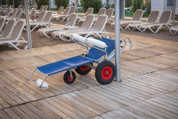 Special wheelchair for use by disabled people on the beach.