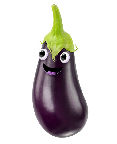 Close up of a single aubergine on table.