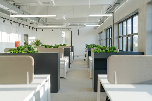 A co-working office space Photo of a co-working office space, no people office cubicle no people stock pictures, royalty-free photos & images