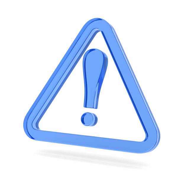 glass triangle and exclamation point on white background. Isolated 3D illustration