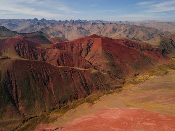Scenic aerial view of Vinicunca Red Valley in Peru